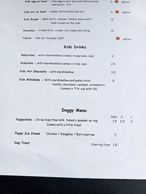 Dog menu at Cafe Inu in Carrington