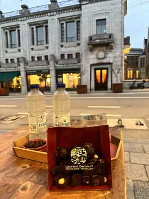 Chocolate selection on the patio   at Laurent Gerbaud Chocolatier in Brussels