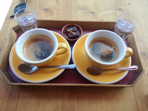 Coffee with praliné chocolates at Laurent Gerbaud Chocolatier in Brussels