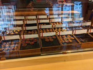 Front counter assortment at Laurent Gerbaud Chocolatier in Brussels