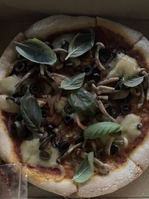 Pizza Margarita (with mushrooms, onions and olives)  at Vegan House - Bukit Damansara in Kuala Lumpur
