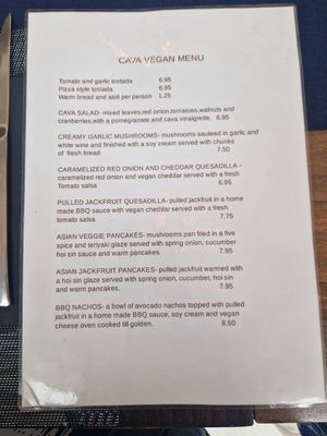 Vegan menu at Cava in Teulada