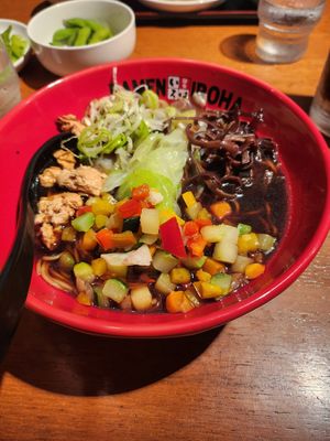 Vegan toyama black ramen at Menya Iroha CiC - 麺家いろは CiC店 in Toyama