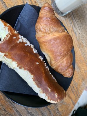 Pretzel sandwich with vegan butter , vegan croissant   at A Little Lost in Munich