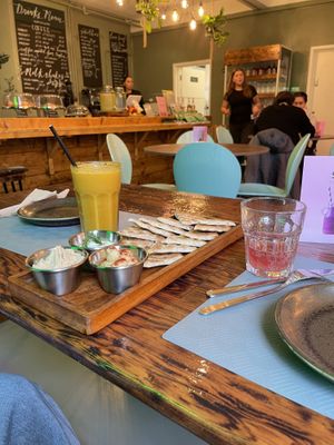 posh pitta, licious juice, raspberry lemonade  at Plant. Eat. Licious in Bath