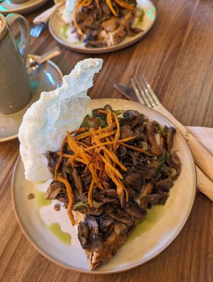 close up of the mushroom toast! at Plant. Eat. Licious in Bath