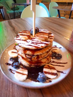 Chocolate and banana pancakes....❤️ at Plant. Eat. Licious in Bath