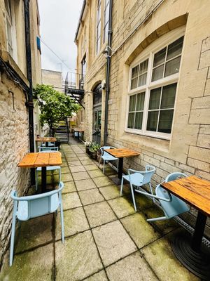 Outside courtyard seating   at Plant. Eat. Licious in Bath