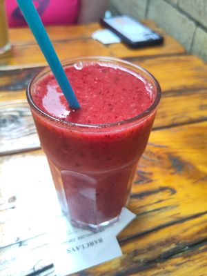 Cherry berry smoothie at Plant. Eat. Licious in Bath