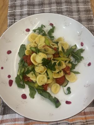 Pasta with tomatoes, esparagus and rucola  at Pasta te Zenga in Shkoder