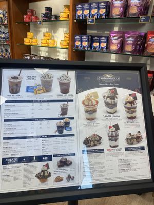 Various Offerings w/Chocolates in the Background  at Ghirardelli Ice Cream and Chocolate Factory Outlet in San Leandro