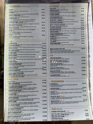 Menu posted outside  at Turkish Kitchen in Durham
