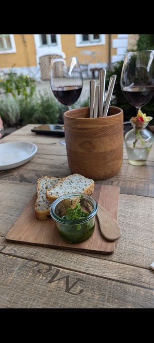 Homemade bread with fresh herb spread at Hea Maa in Parnu