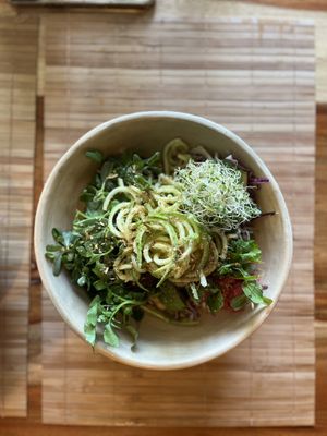 Chickpea Poke Bowl is to die for!!! It filling and you don’t feel fat after eating it all! Chickpea, hummus, zucchini, the list goes on. Sauces are perfect. VERY HEALTHY!  at Aguacate Veggie Bar in Oaxaca