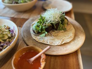 The falafel with white bean purée is all you need!  at Aguacate Veggie Bar in Oaxaca