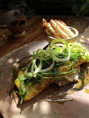 OMELLETE DE HONGOS at Aguacate Veggie Bar in Oaxaca