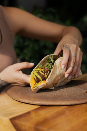 taco de falafel at Aguacate Veggie Bar in Oaxaca