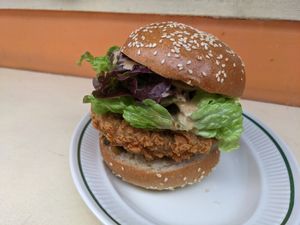 Chick'n sandwich at Sunday C&C Eatery in New York City