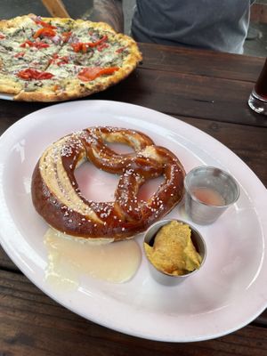 Pretzel and beer cheese sauce   at Drop Bear Brewery in Eugene