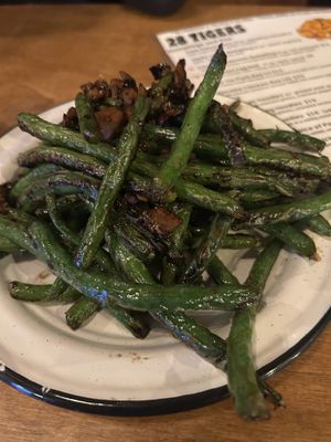 Blackened wok green beans #Veganuary at 28 Tigers in Portland