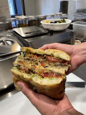 Focaccia with aubergine, roasted tomatoes and nuts  at GIARDÍ  in Milan