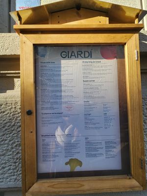 Outdoor menu at GIARDÍ  in Milan