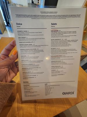 Menu at GIARDÍ  in Milan