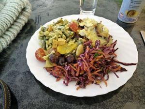 Middle sized plate of a warm dish plus 3 salads. at Vita-Nova Vegetaria in Bamberg