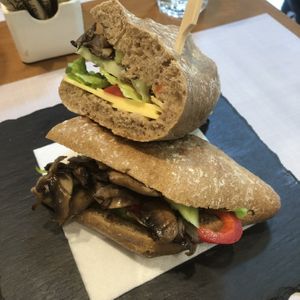 Vegan sandwich (no sausage available so subbed with mushrooms)   at Il Posto Skiathos in Skiathos