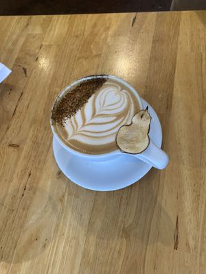 Oat milk pear latte   at Cure Coffeehouse in Norfolk