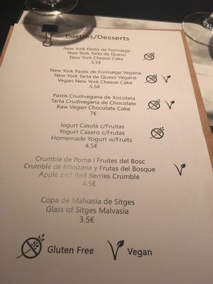 desserts menu at Lady Green Bio-Vegetarian Restaurant in Sitges