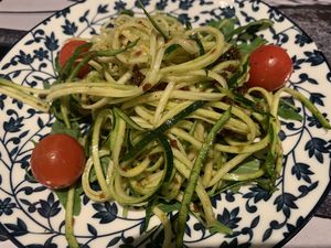 Raw zucchini salad  at Lady Green Bio-Vegetarian Restaurant in Sitges