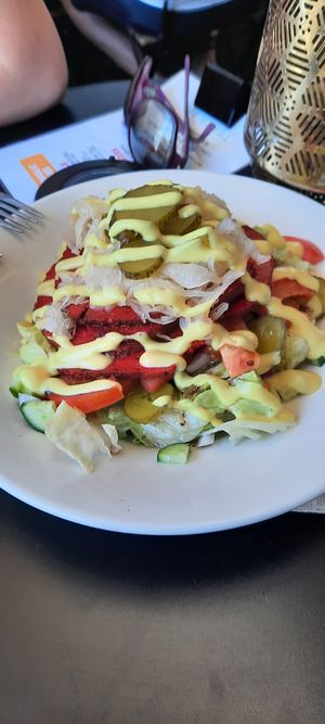 Reuben on a bed of salad at Mama B's in Chippendale