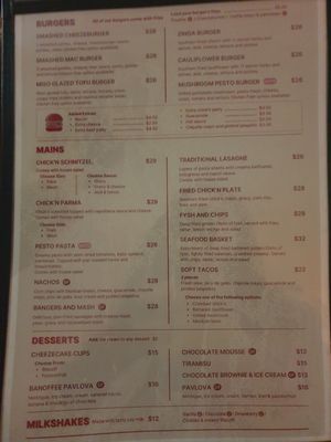 Menu April 2025 at Mama B's in Chippendale