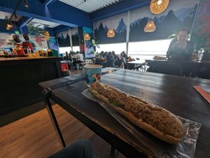 Eggplant cream sandwich and an oat milk flat white at BUD - Café Frei - T2B in Budapest