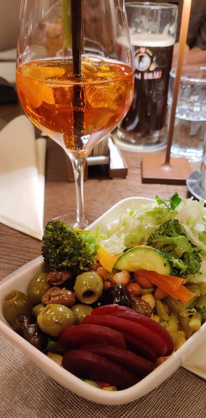 Plate from the salad buffet. Super tasty. The potato salad is not vegan! at Gassl Bräu in Klausen