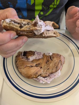 Cinnamon raisin flagel with blueberry cream cheese at Baz Bagel in New York City