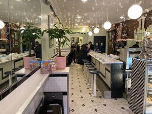 Inside of restaurant at Baz Bagel in New York City