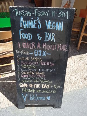 Annie's vegan menu at The Walk Inn in Rhodes