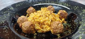 Vegan meatballs with cauliflower rice and curry at Manduca Mundana in La Serna Del Monte