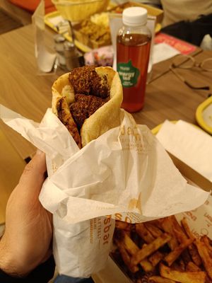 Falafel laffa sandwich at Hummus Bar in Szeged