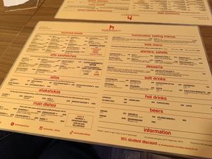 Menu (english) at Hummus Bar in Szeged