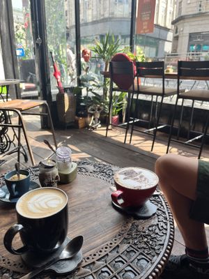 Oat latte and cappuccino  at Arcadia Coffee House in Newport