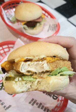 Phish burger - inside at Lord of the Fries in Fitzroy