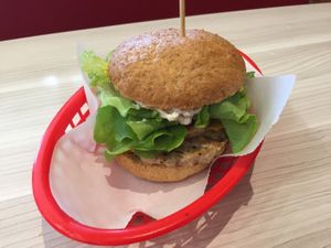 Chik’n Burger with gherkin & extra lettuce on wholemeal: $9.50 at Lord of the Fries in Fitzroy