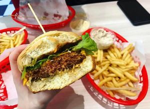 big spicy with BeyondMeat and shoestring fries at Lord of the Fries in Fitzroy