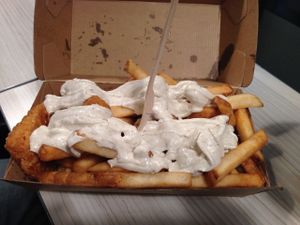 Fish and chips with garlic aioli  at Lord of the Fries - Swanston St in Melbourne