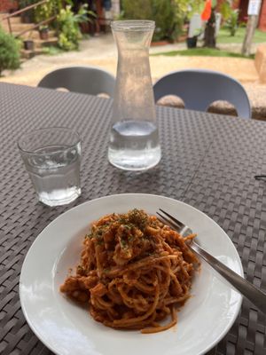 Favorite: peanut tomato chickpea pasta   at Vedge Bohol in Panglao