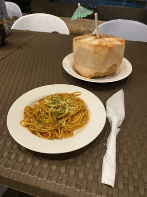 Chickpea pasta with peanut butter and fresh coconutt  at Vedge Bohol in Panglao