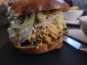 Vegan Coronation Bagel at The Jester's Tower in Conwy